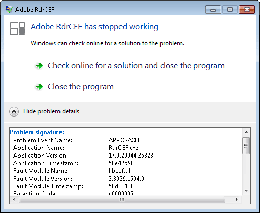Adobe Acrobat Reader Dc Rdrcef Has Stopped Working Blog